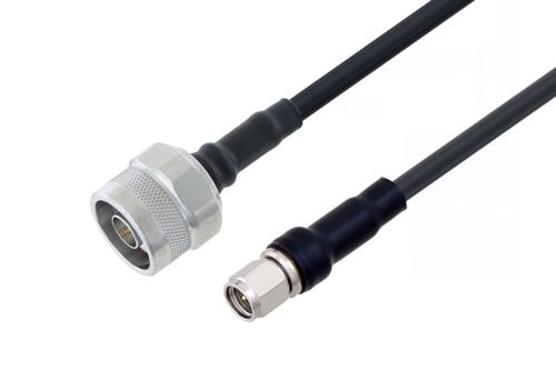 N Male to SMA Male Low Loss Cable Using LMR-200-UF Coax with Times Microwave Components with HeatShrink, LF Solder