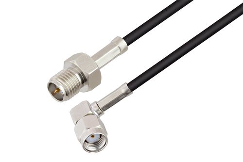 Reverse Polarity SMA Jack to Reverse Polarity SMA Plug Right Angle Cable Using RG174 Coax , LF Solder