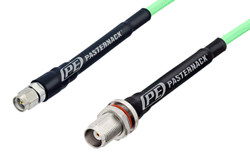 SMA Male to TNC Female Bulkhead Low Loss Cable 100 cm Length Using PE-P142LL Coax, RoHS