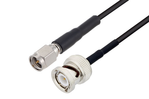 BNC Male to SMA Male Low Loss Cable Using LMR-100 Coax with HeatShrink