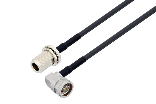 N Male Right Angle to N Female Bulkhead Cable Using LMR-240 Coax with HeatShrink