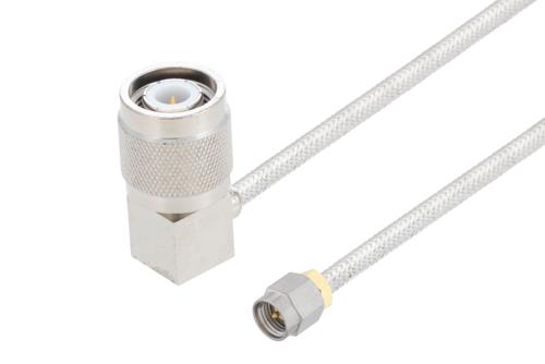 Passivated Stainless Steel SMA Male to TNC Male Right Angle Cable Using PE-SR402FL Coax