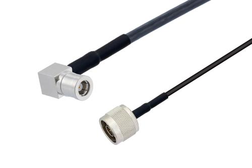 SMB Plug Right Angle to N Male Low Loss Cable Using LMR-100 Coax with HeatShrink, LF Solder