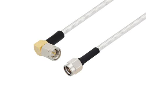 SMA Male Right Angle to SMA Male Cable Using PE-SR402FL Coax with HeatShrink