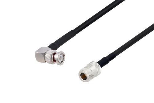 BNC Male Right Angle to N Female Low Loss Cable Using LMR-240-UF Coax with HeatShrink