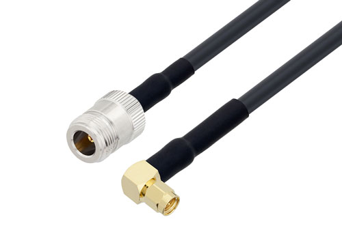 SMA Male Right Angle to N Female Low Loss Cable Using LMR-240 Coax with HeatShrink