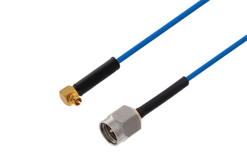 Mini SMP Female Right Angle to SMA Male Cable 6 Inch Length Using PE-P047 Coax