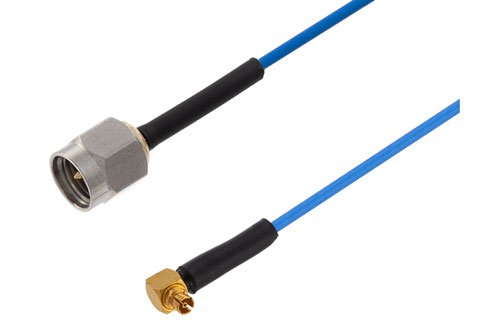 Mini SMP Female Right Angle to SMA Male Cable Using PE-P047 Coax with Double HeatShrink