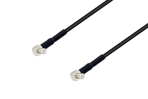 MCX Plug Right Angle to MCX Plug Right Angle Low Loss Cable Using LMR-100 Coax with HeatShrink and 180 Deg. Clock