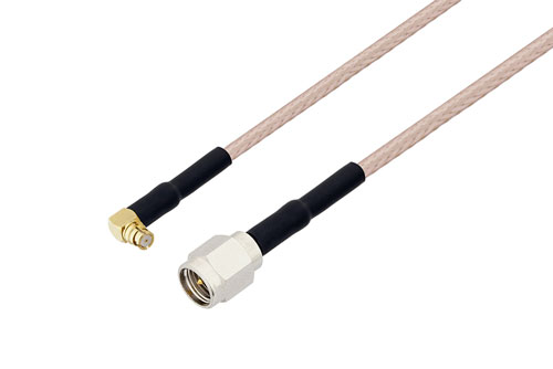 Push-On SMP Female Right Angle to SMA Male Cable Using RG316 Coax with HeatShrink