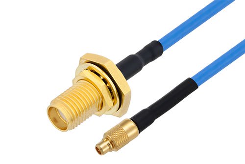 MMCX Plug to SMA Female Bulkhead Cable Using PE-P086 Coax with HeatShrink