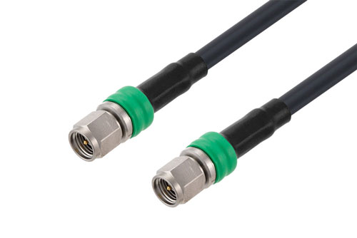 SMA Male to SMA Male Low Loss Cable Using LMR-195 Coax With Times Microwave Components, Green Heat Shrink Indicator , LF Solder