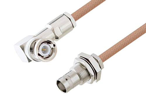 BNC Male Right Angle to BNC Female Bulkhead Cable 60 Inch Length Using RG400 Coax