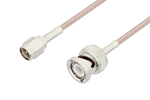 SMA Male to BNC Male Cable 12 Inch Length Using 75 Ohm RG179 Coax , LF Solder