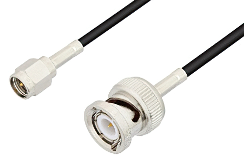 SMA Male to BNC Male Cable Using RG174 Coax, LF Solder, RoHS