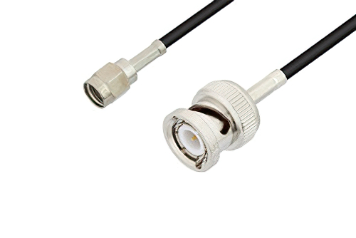 Reverse Polarity SMA Male to BNC Male Cable 72 Inch Length Using RG174 Coax, LF Solder, RoHS