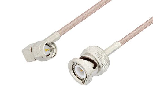 SMA Male Right Angle to BNC Male Cable 12 Inch Length Using RG316 Coax, LF Solder, RoHS