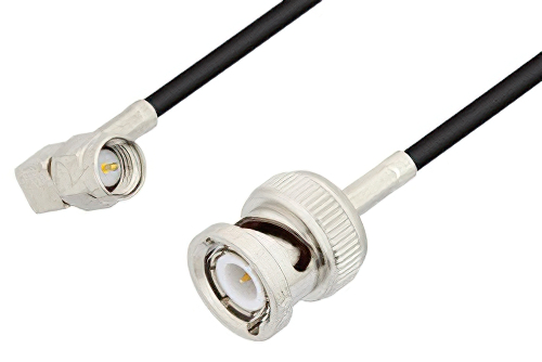 SMA Male Right Angle to BNC Male Cable 72 Inch Length Using RG174 Coax, LF Solder, RoHS