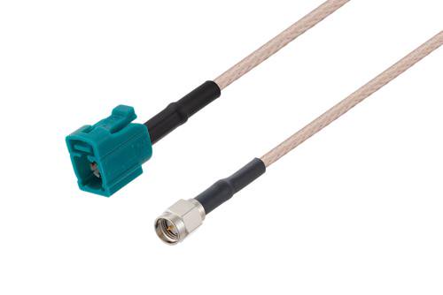 Water Blue FAKRA Jack to SMA Male Cable Using RG316-DS Coax with HeatShrink