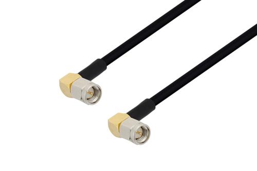 SMA Male Right Angle to SMA Male Right Angle Cable Using PE-SR402FLJ Coax with 180 Deg. Clock