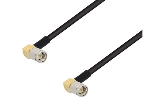 SMA Male Right Angle to SMA Male Right Angle Cable Using PE-SR402FLJ Coax with 90 Deg. Clock