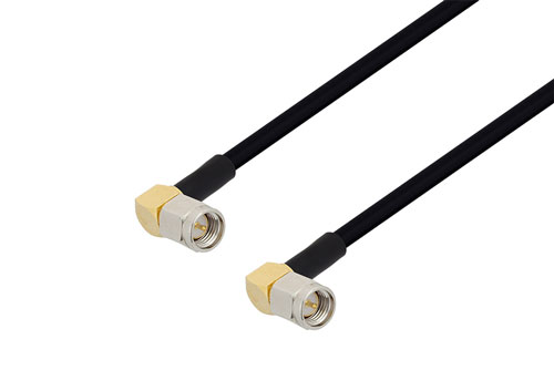 SMA Male Right Angle to SMA Male Right Angle Cable Using PE-SR402FLJ Coax