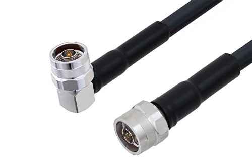 N Male to N Male Right Angle Cable 150 CM Length Using LMR-400-UF Coax with HeatShrink