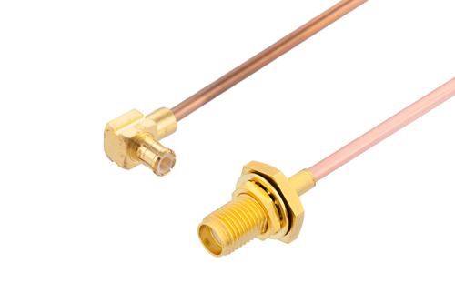 SMA Female Bulkhead to MCX Plug Right Angle Cable Using RG405 Coax