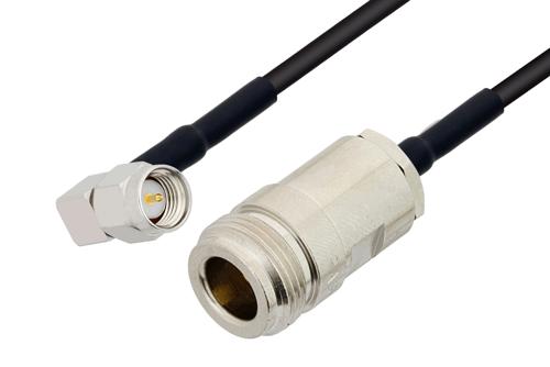 SMA Male Right Angle to N Female Low Loss Cable Using LMR-100 Coax with HeatShrink