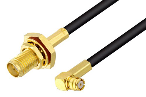 SMA Female Bulkhead to Push-On SMP Female Right Angle Low Loss Cable 12 Inch Length Using LMR-100 Coax