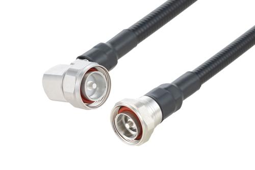 7/16 DIN Male Right Angle to 7/16 DIN Male Low PIM Cable Using 1/2 inch Superflexible Coax