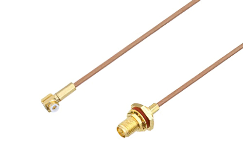 Snap-On MMBX Plug Right Angle to Reverse Polarity SMA Female Bulkhead Cable 12 Inch Length Using RG178 Coax