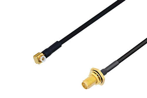 Snap-On MMBX Plug Right Angle to SMA Female Bulkhead Cable 24 Inch Length Using PE-SR405FLJ Coax