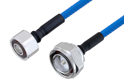 Plenum 4.1/9.5 Mini DIN Male to 7/16 DIN Male Low PIM Cable 12 Inch Length Using SPP-250-LLPL Coax , LF Solder