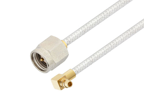 MMCX Plug Right Angle to SMA Male Cable 24 Inch Length Using PE-SR405FL Coax