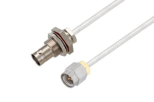 BNC Female Bulkhead to SMA Male Cable Using PE-SR405FL Coax, LF Solder