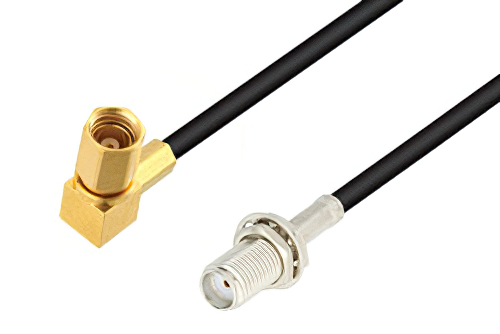 SMA Female Bulkhead to SSMC Plug Right Angle Low Loss Cable 24 Inch Length Using LMR-100 Coax