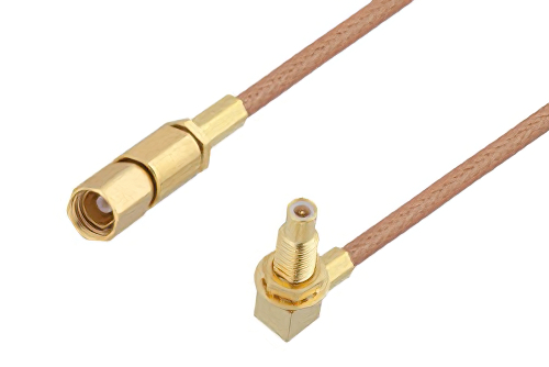 SSMC Plug to SSMC Jack Right Angle Bulkhead Cable 24 Inch Length Using RG178 Coax
