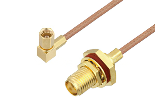 SMA Female Bulkhead to SSMC Plug Right Angle Cable 36 Inch Length Using RG178 Coax