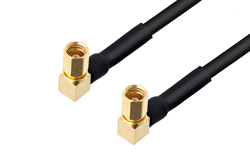 SSMC Plug Right Angle to SSMC Plug Right Angle Cable 24 Inch Length Using PE-SR405FLJ Coax