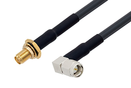 SMA Female Bulkhead to SMA Male Right Angle Low Loss Cable Using LMR-195 Coax with HeatShrink