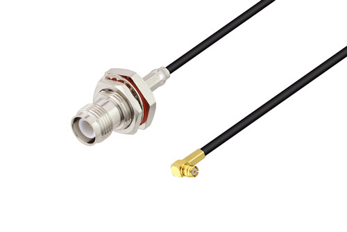 Push-On SMP Female Right Angle to Reverse Polarity TNC Jack Bulkhead Low Loss Cable Using LMR-100 Coax