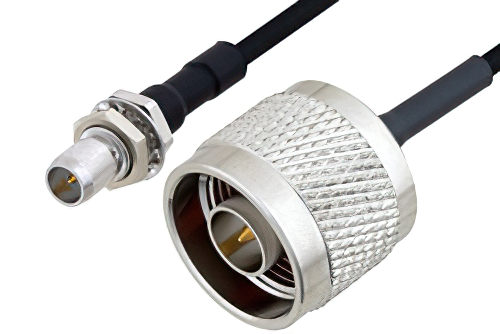 Slide-On BMA Plug Bulkhead to N Male Cable 6 Inch Length Using PE-SR405FLJ Coax
