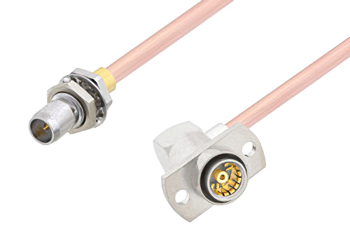 Slide-On BMA Plug Bulkhead to Slide-On BMA Jack Right Angle 2 Hole Flange Cable Using RG405 Coax