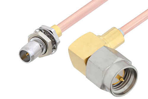 Slide-On BMA Plug Bulkhead to SMA Male Right Angle Cable 60 Inch Length Using RG405 Coax