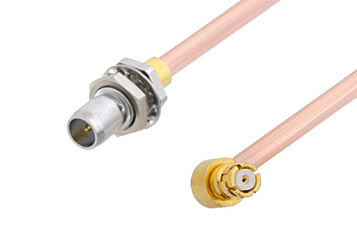 Slide-On BMA Plug Bulkhead to SMP Female Right Angle Cable 12 Inch Length Using RG405 Coax