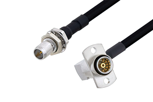 Slide-On BMA Plug Bulkhead to Slide-On BMA Jack Right Angle 2 Hole Flange Cable Using PE-SR402FLJ Coax