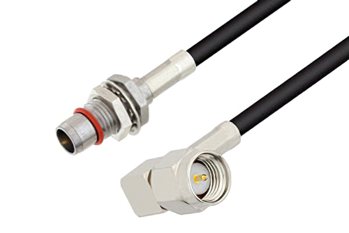 Slide-On BMA Plug Bulkhead to SMA Male Right Angle Cable 12 Inch Length Using LMR-100 Coax