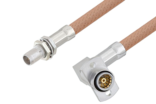 Slide-On BMA Plug Bulkhead to Slide-On BMA Jack Right Angle 2 Hole Flange Cable Using RG400 Coax
