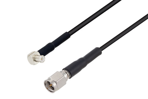 MCX Plug Right Angle to SMA Male Low Loss Cable Using LMR-100 Coax with HeatShrink